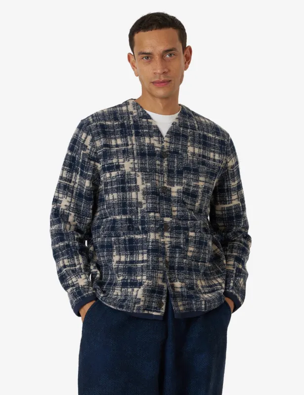 Universal Works Cardigan (Patch Check) - Navy Blue made by Universal Works