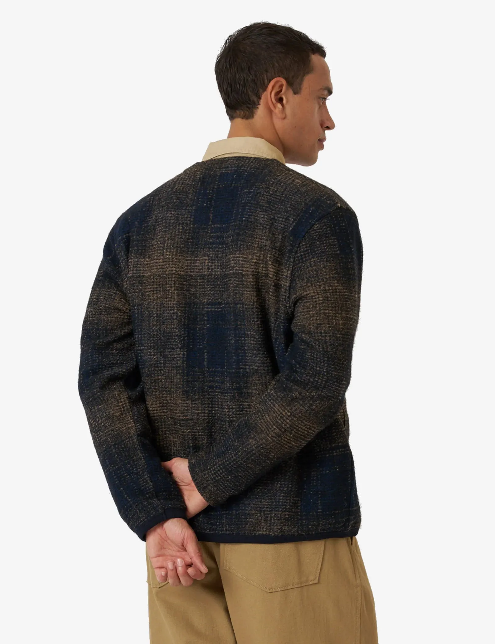 Universal Works Cardigan (Deca Check) - Navy Blue sold by Article London product image thumbnail 2
