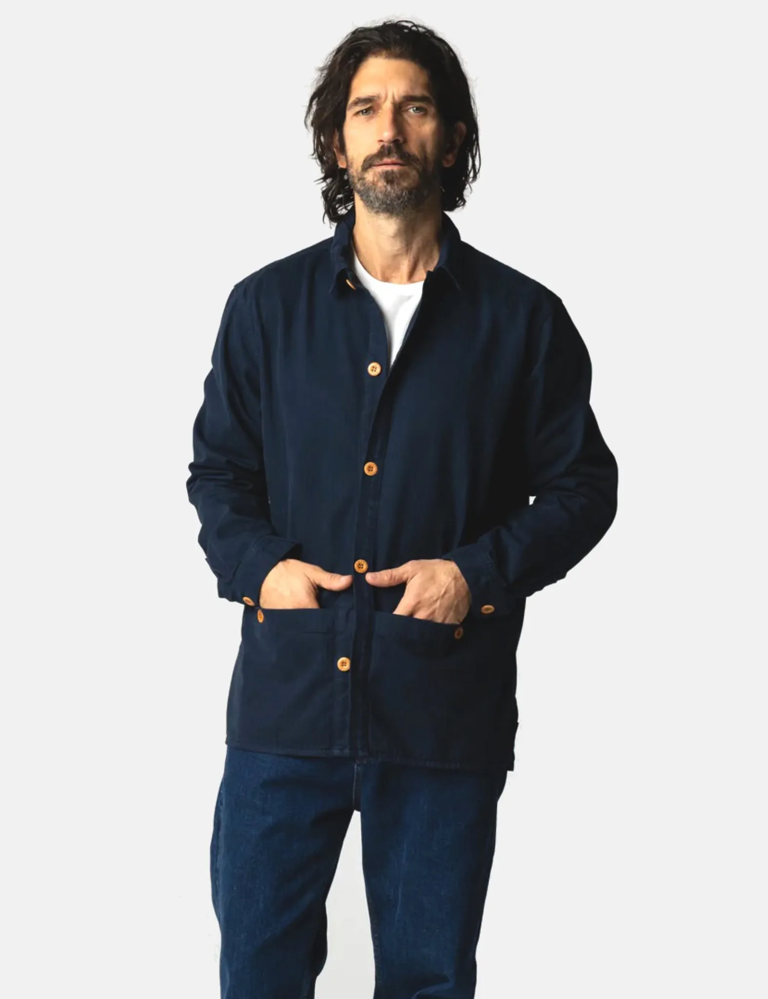 Finisterre Tonkin Work Shirt - Navy Blue sold by Article London