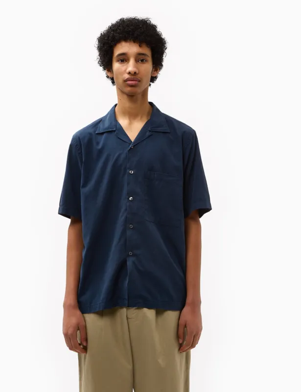 Universal Works Camp II Shirt (Linen/Cotton) - Navy Blue sold by Article London