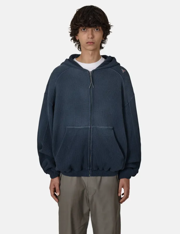ROA Bee Sun Faded Organic Waffle Zip Up Hoodie - Navy Blue sold by Article London