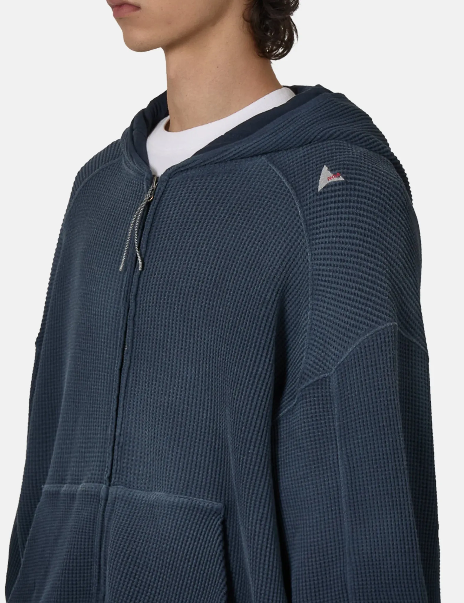 ROA Bee Sun Faded Organic Waffle Zip Up Hoodie - Navy Blue sold by Article London product image thumbnail 2