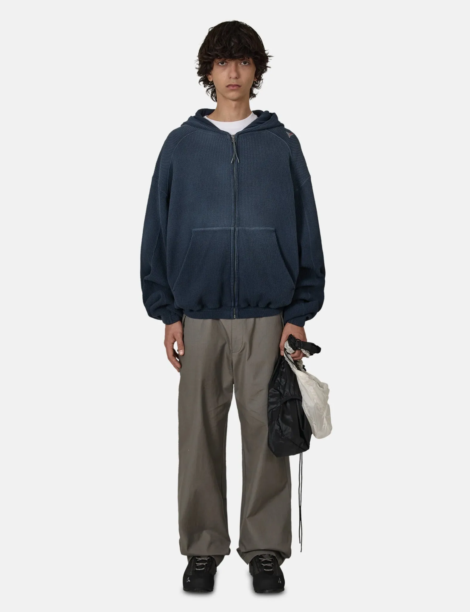 ROA Bee Sun Faded Organic Waffle Zip Up Hoodie - Navy Blue sold by Article London product image thumbnail 3