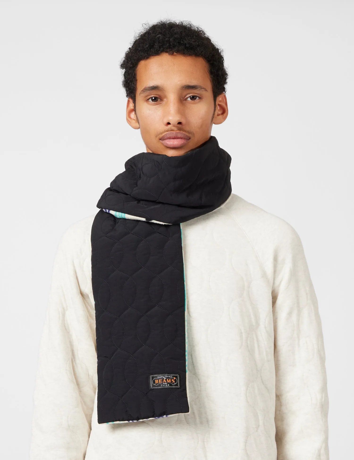 Beams Plus Muffler Boa Quilting Scarf - Black/Animal sold by Article London product image thumbnail 2