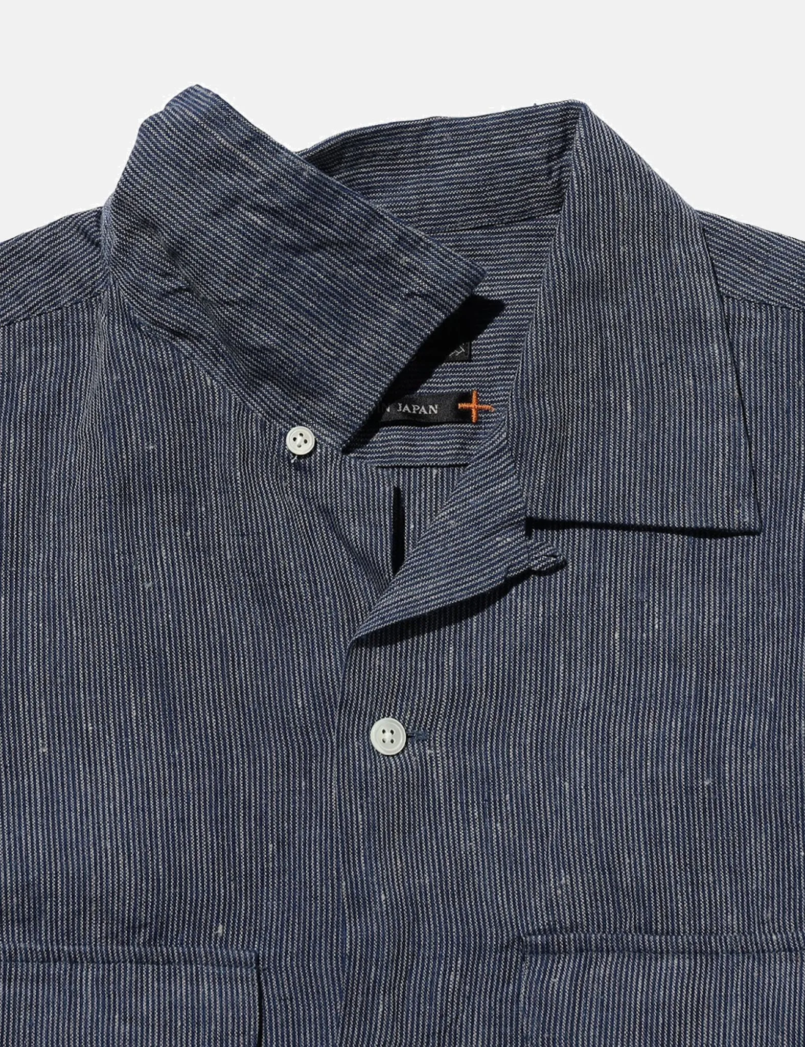 Beams Plus Open Collar Indigo Linen Stripe Shirt - Indigo Blue sold by Article London product image thumbnail 2