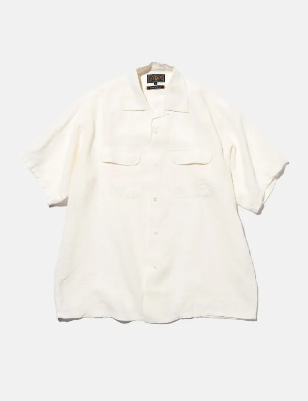 Beams Plus Open Collar 1/40 Linen Shirt - White made by BEAMS PLUS