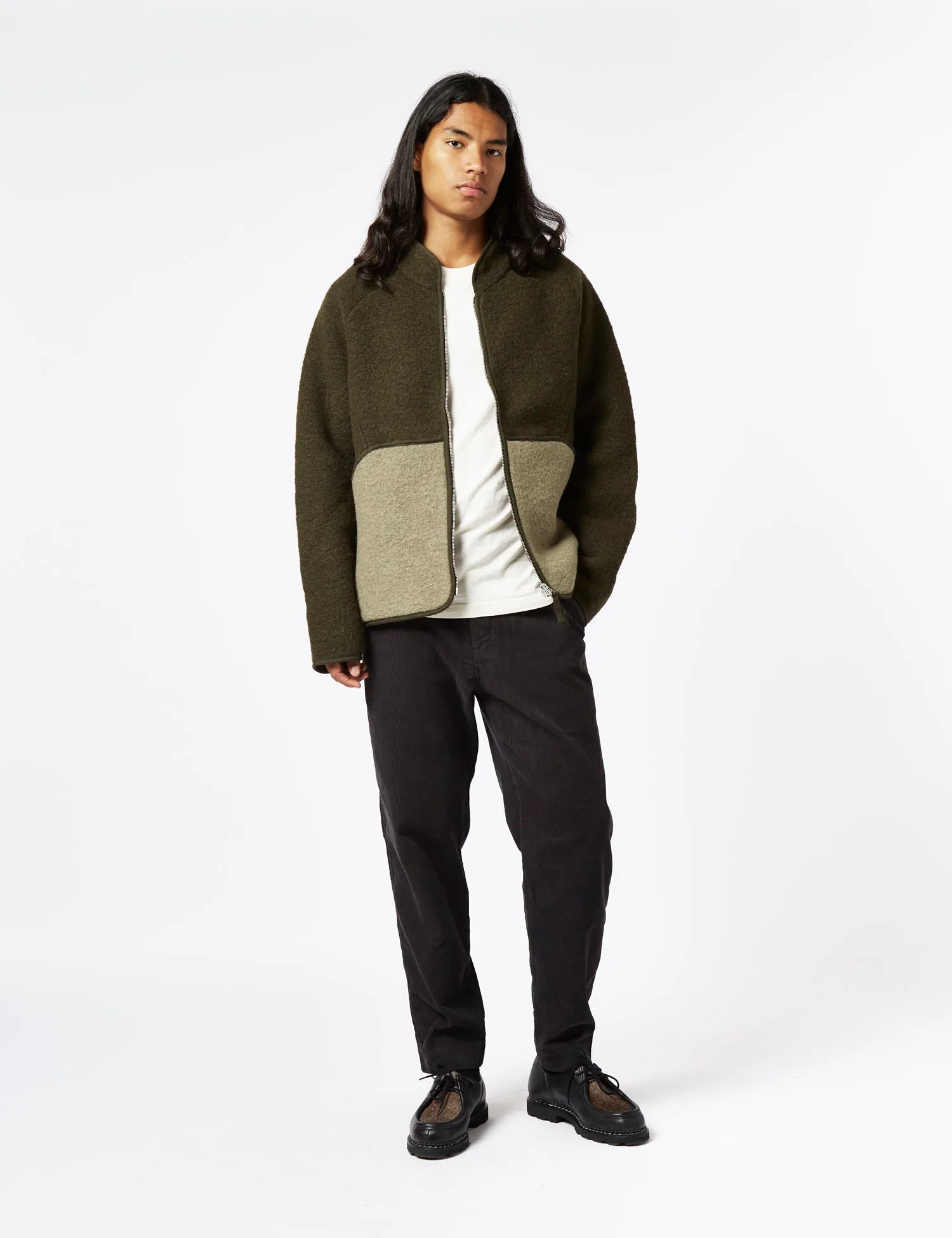 Folk Boxy Puzzle Fleece (Wool Mix) - Olive Green sold by Article London product image thumbnail 4