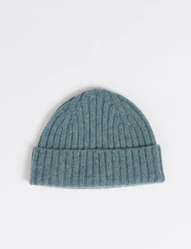 Bhode 2x2 Rib Beanie Hat (Lambswool) - Caspian Green sold by Article London