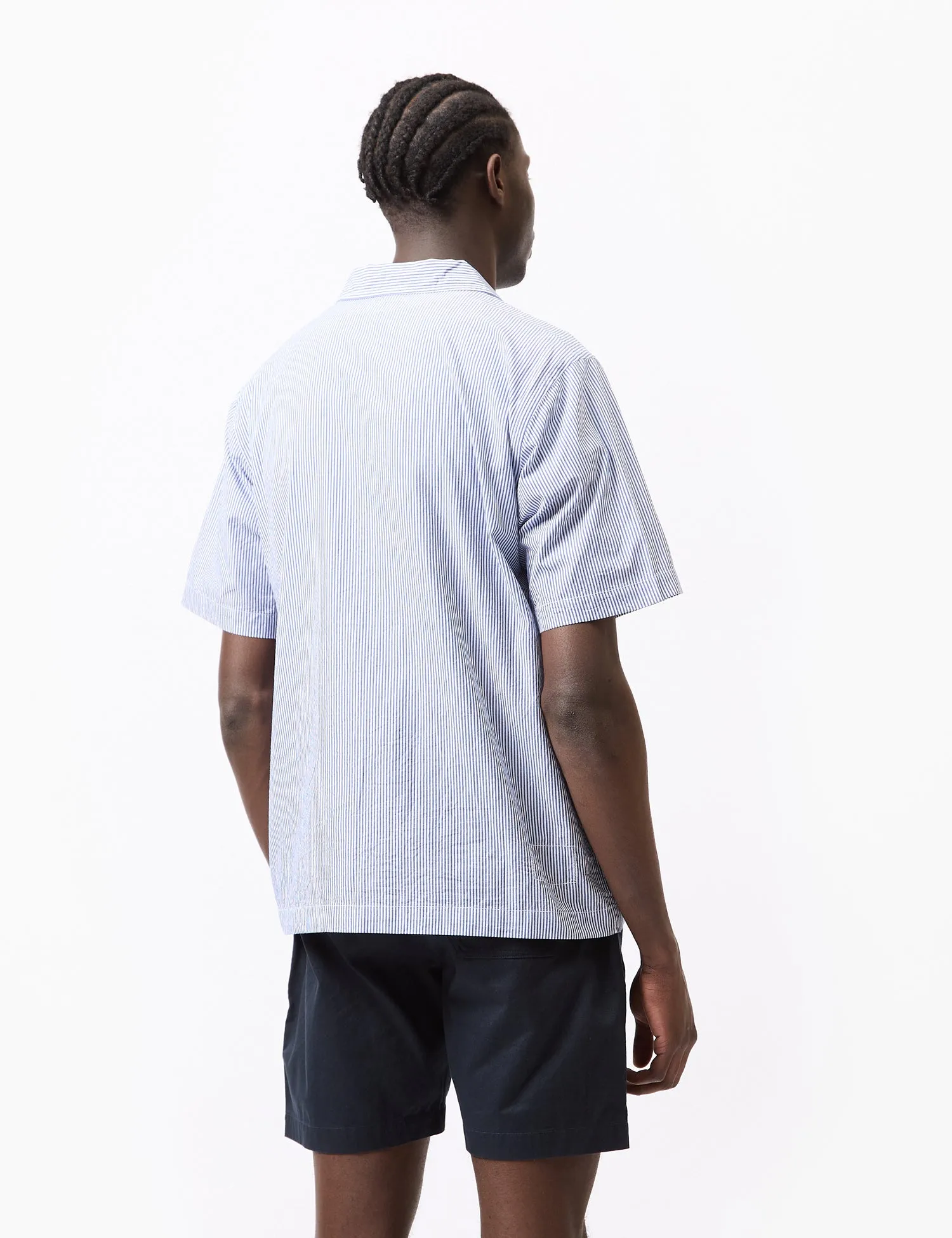 Universal Works Road Shirt (Classic Stripe Emb) - Blue sold by Article London product image thumbnail 4