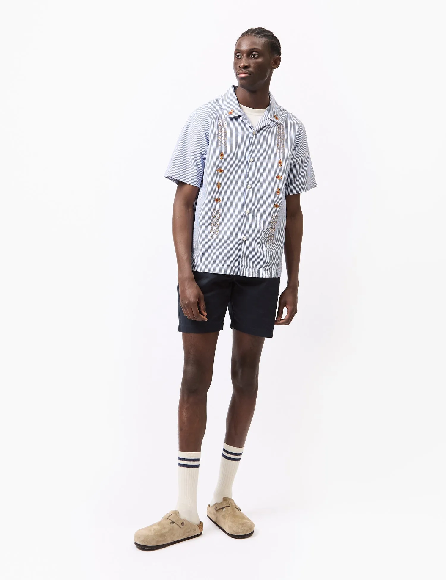 Universal Works Road Shirt (Classic Stripe Emb) - Blue sold by Article London product image thumbnail 3