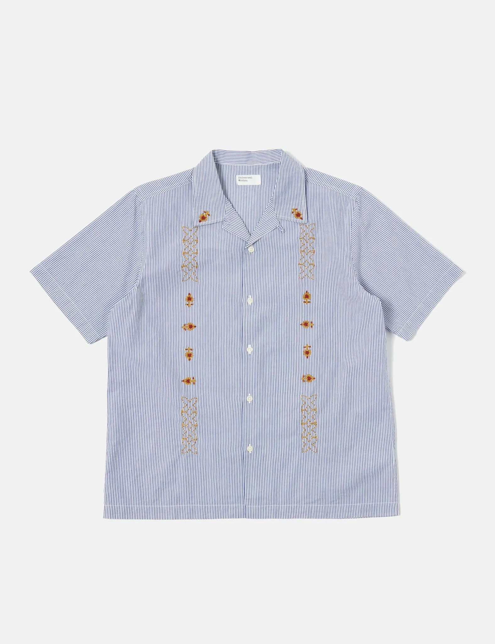 Universal Works Road Shirt (Classic Stripe Emb) - Blue sold by Article London product image thumbnail 5