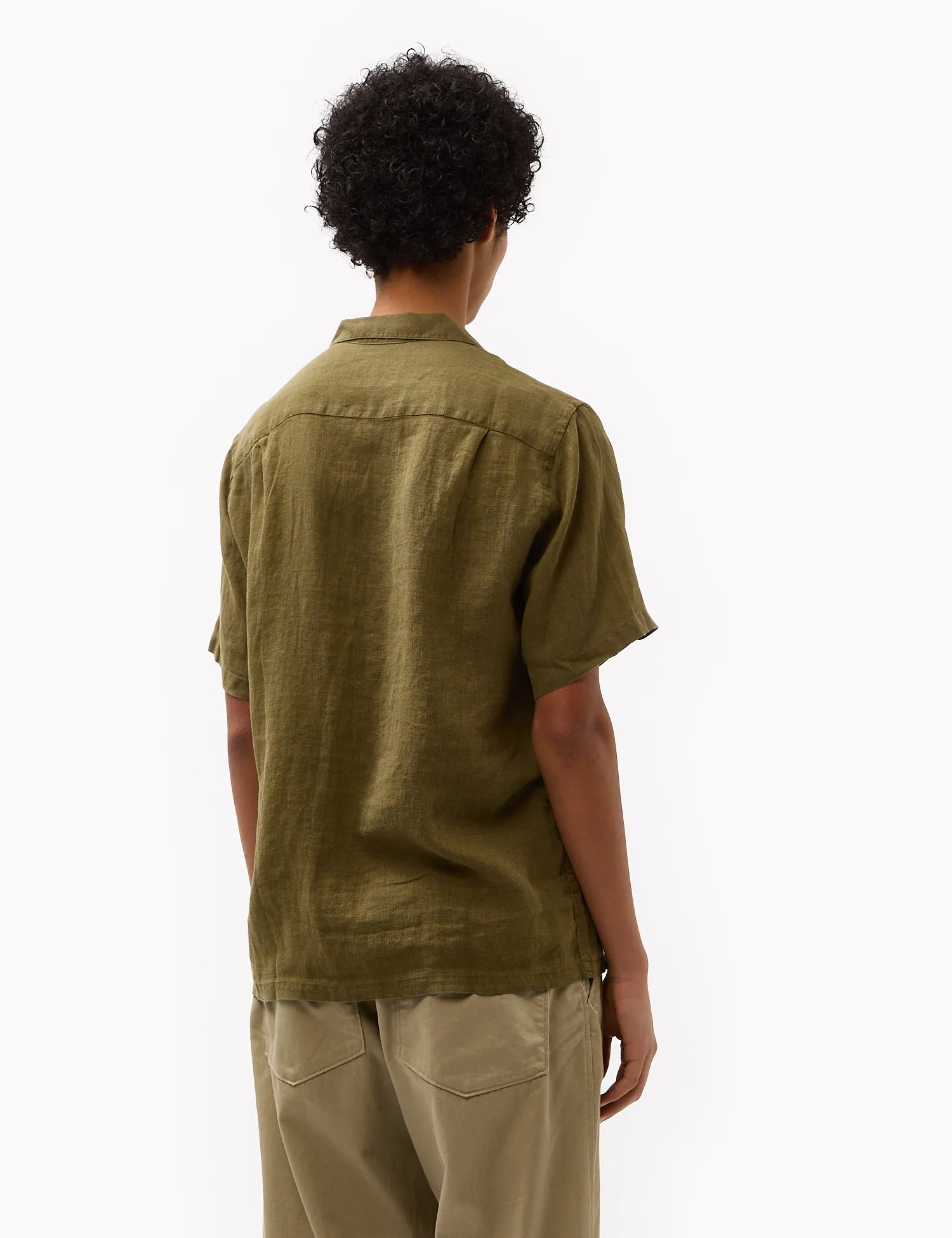 Portuguese Flannel Linen Camp Collar Short Sleeve Shirt - Olive sold by Article London product image thumbnail 5