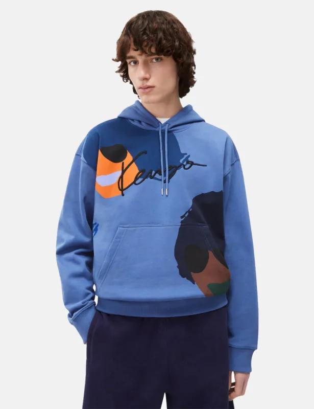 Kenzo Graphic Oversized Hooded Sweatshirt - Blue sold by Article London