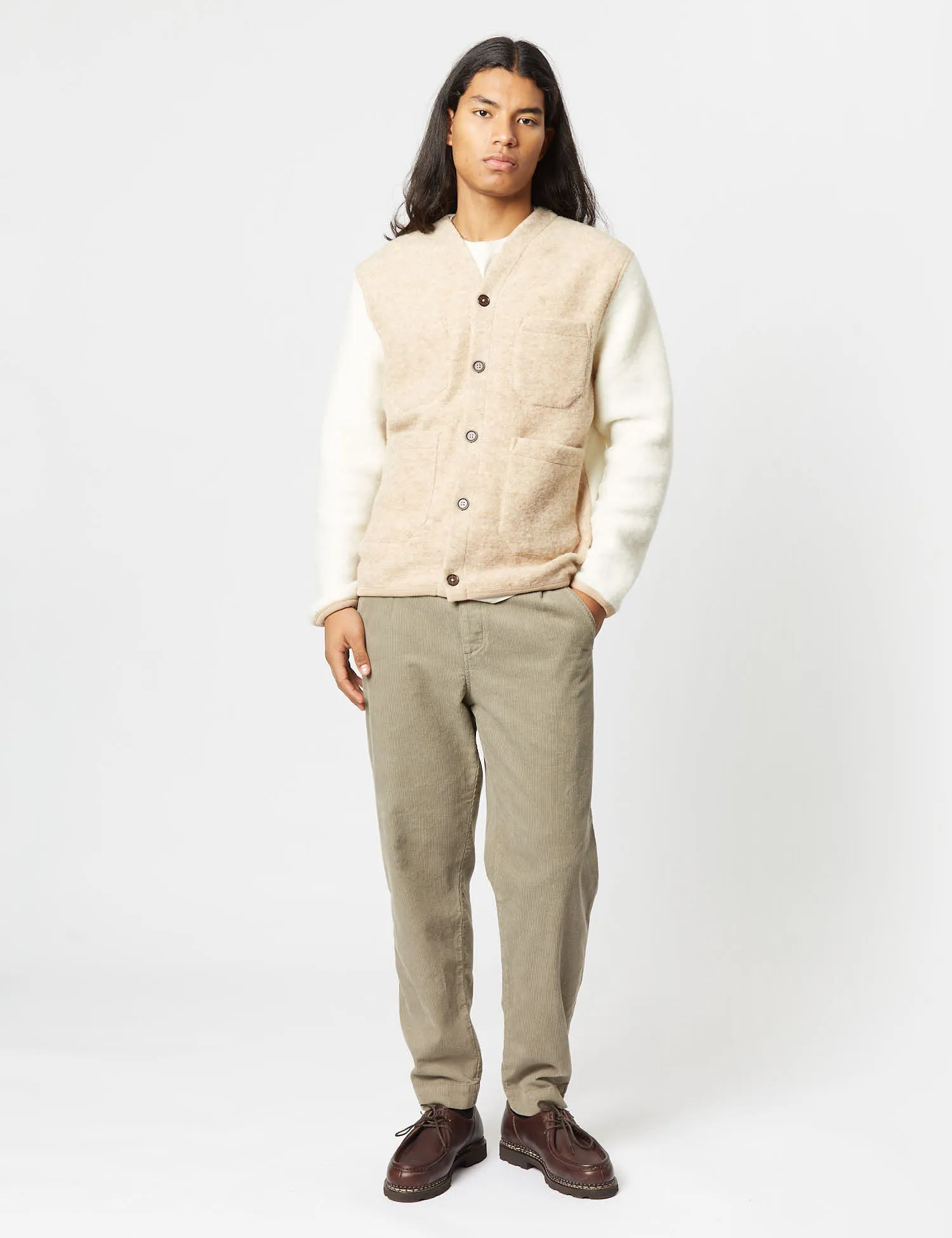 Universal Works Mixed Cardigan - Stone Grey/Ecru sold by Article London product image thumbnail 3