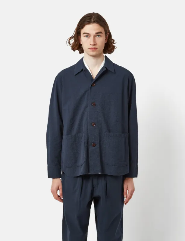 Universal Works Travail Shirt (Seersucker) - Navy Blue sold by Article London