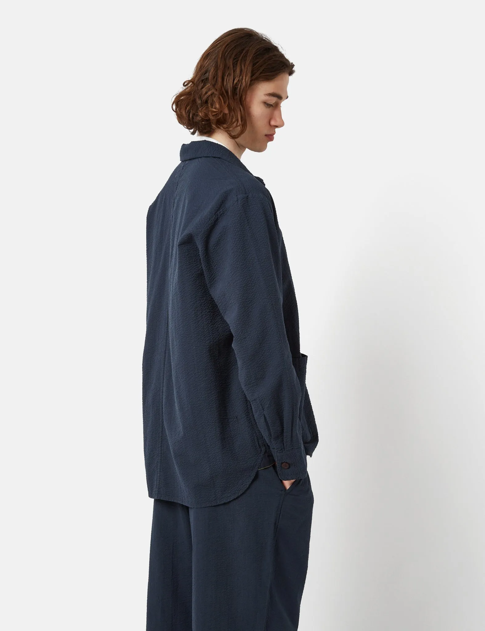 Universal Works Travail Shirt (Seersucker) - Navy Blue sold by Article London product image thumbnail 3