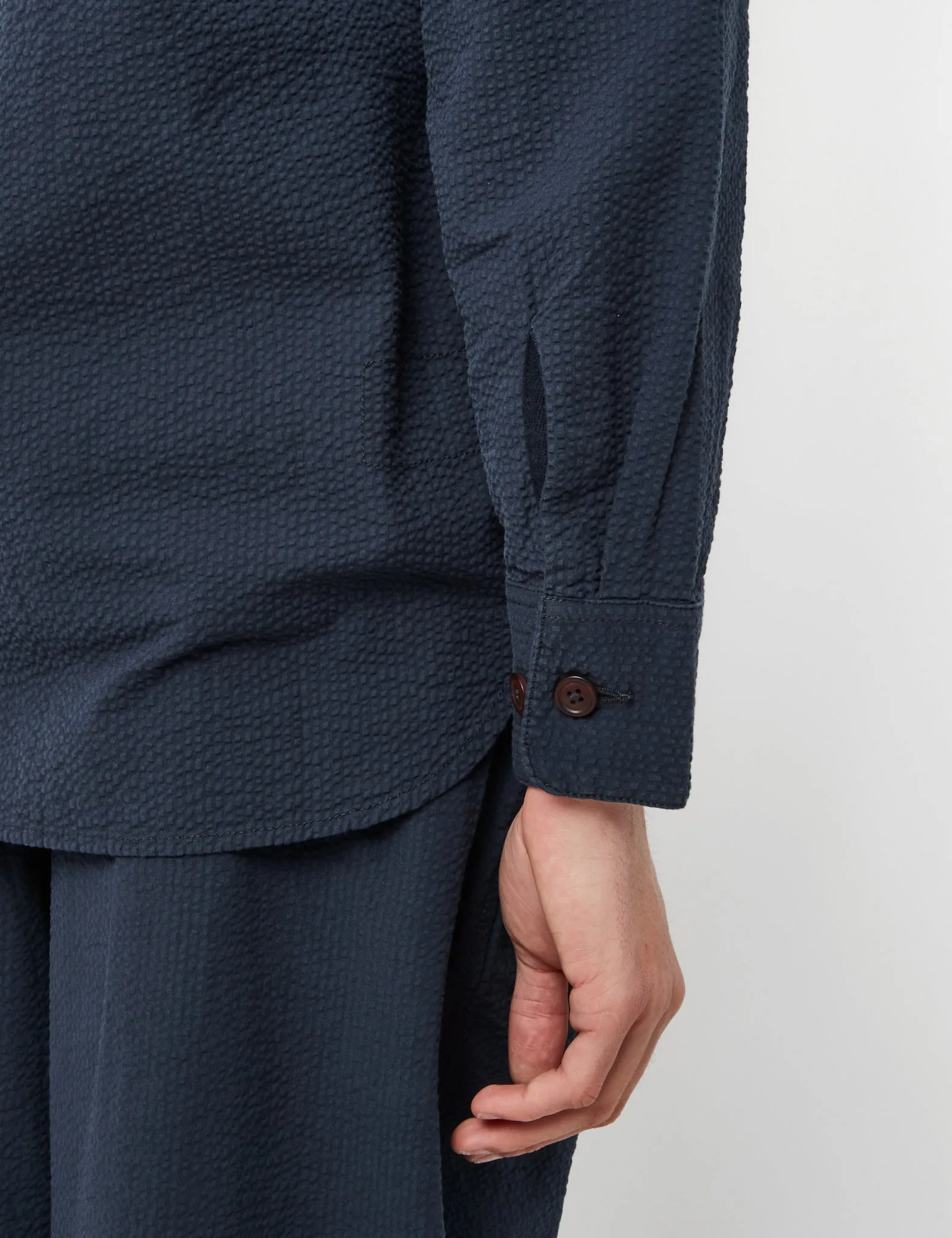 Universal Works Travail Shirt (Seersucker) - Navy Blue sold by Article London product image thumbnail 2