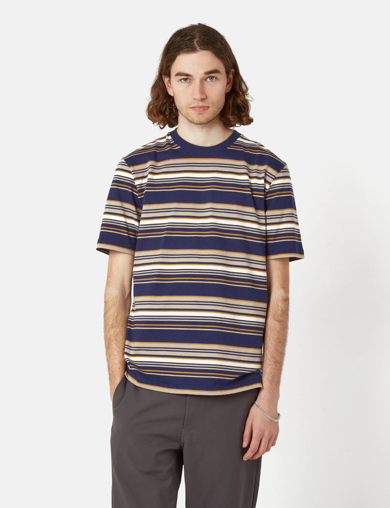 Norse Projects Johannes Weekend Stripe T-Shirt - Dark Navy sold by Article London product image thumbnail 4