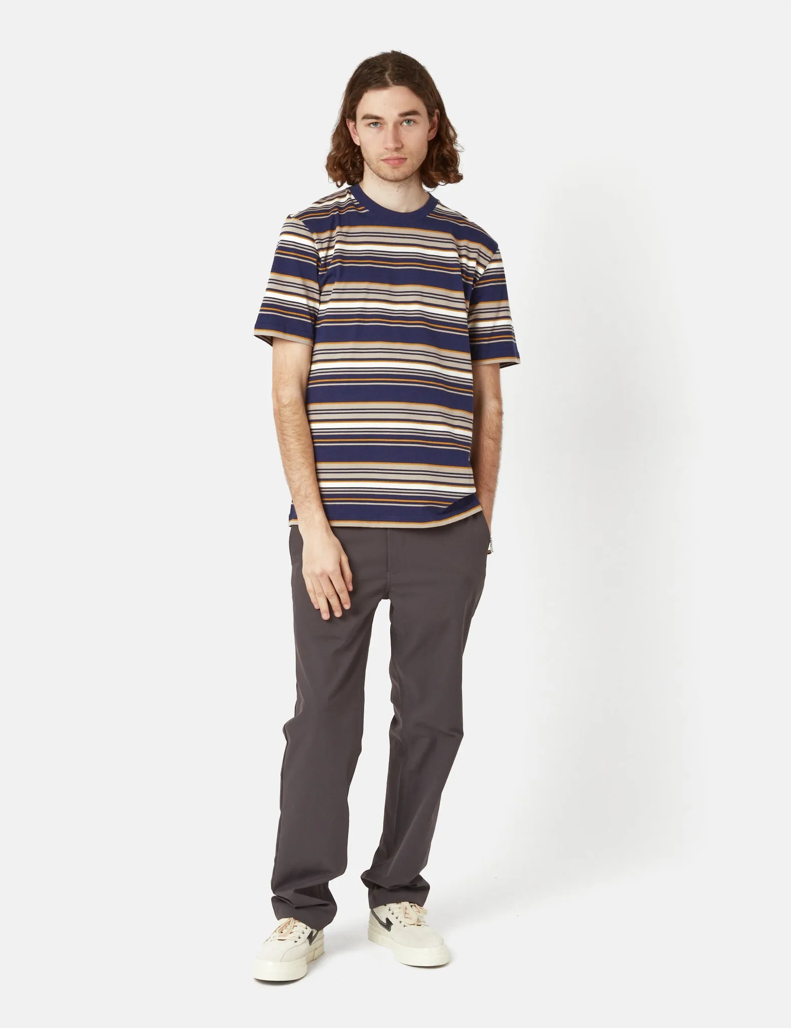 Norse Projects Johannes Weekend Stripe T-Shirt - Dark Navy sold by Article London product image thumbnail 5