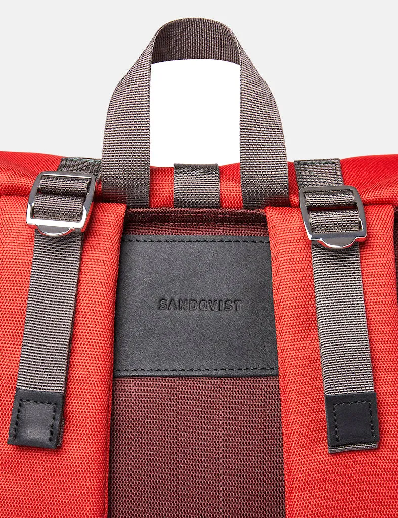 Sandqvist Bernt Rolltop Backpack - (Recycled Poly) - Moss Red/Black Leather sold by Article London product image thumbnail 3