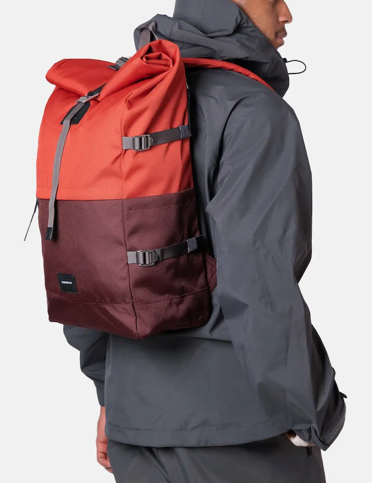 Sandqvist Bernt Rolltop Backpack - (Recycled Poly) - Moss Red/Black Leather sold by Article London product image thumbnail 5
