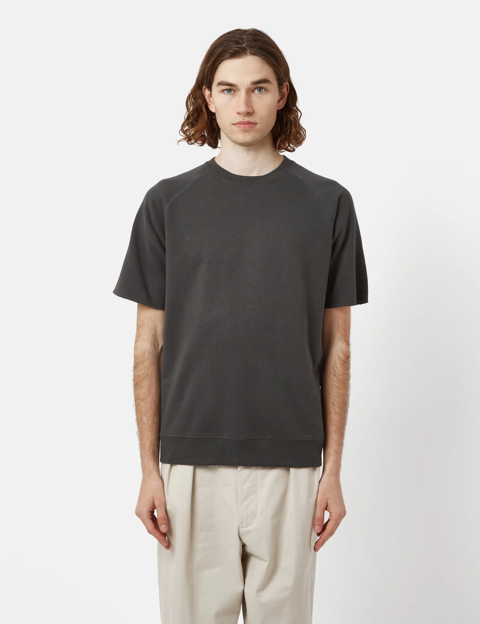 Beams Plus Short Sleeve Sweatshirt (Cut Off) - Black sold by Article London