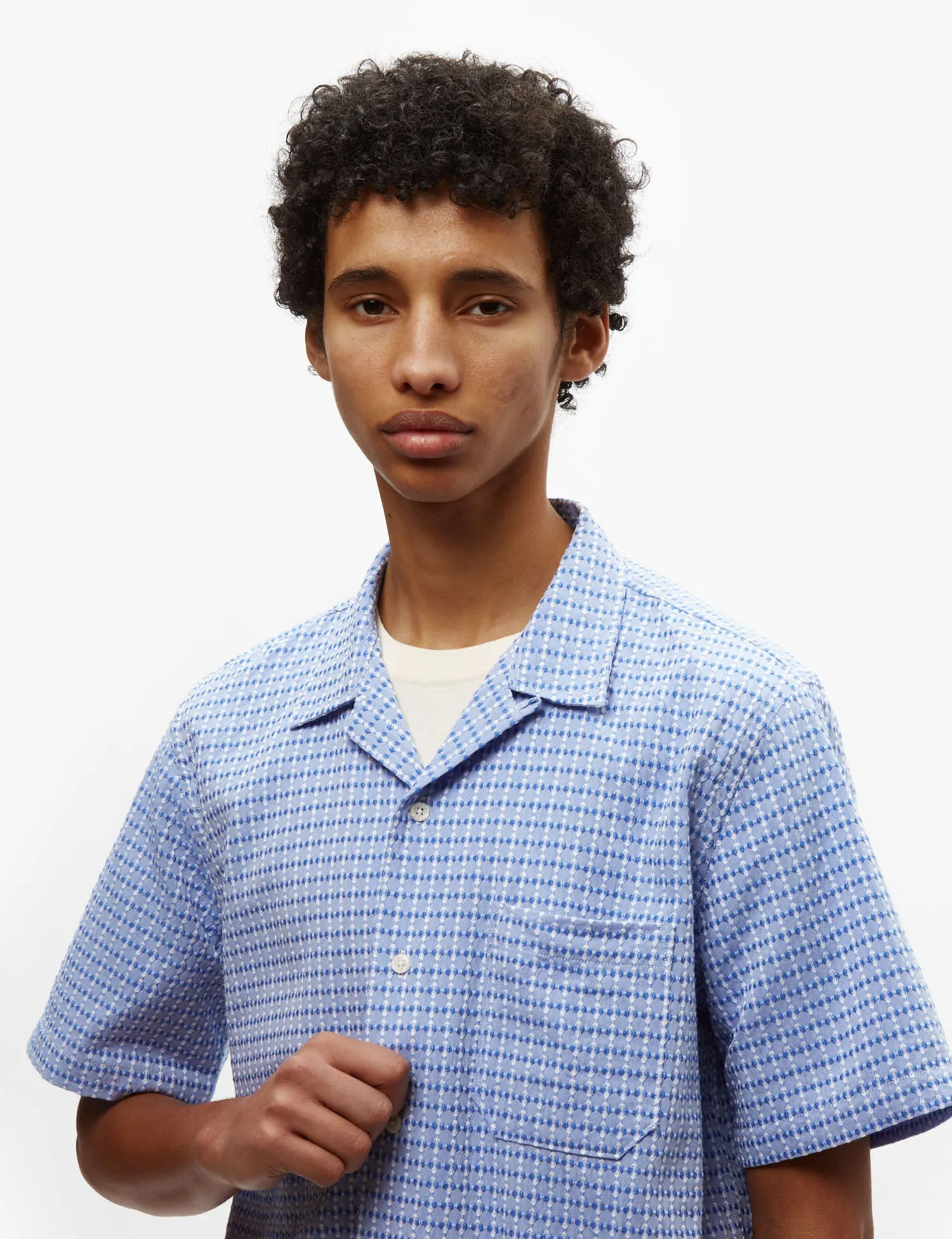 Universal Works Road Shirt (Delos Cotton) - Blue sold by Article London product image thumbnail 2