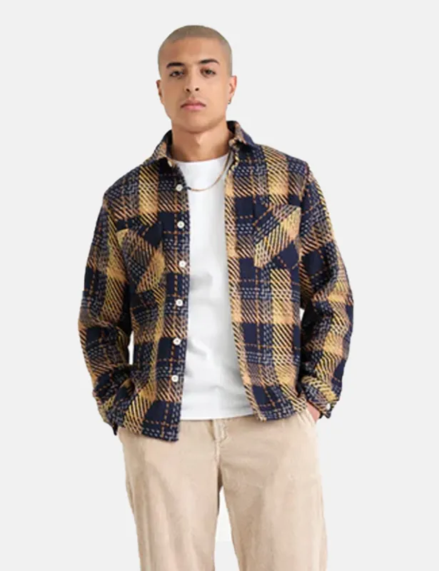 Wax London Whiting Overshirt (Mountain Check) - Navy/Khaki sold by Article London