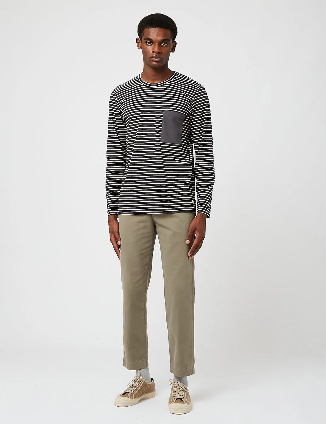 Folk Slack Long Sleeve T-Shirt (Stripe) - Slate Melange sold by Article London product image thumbnail 3