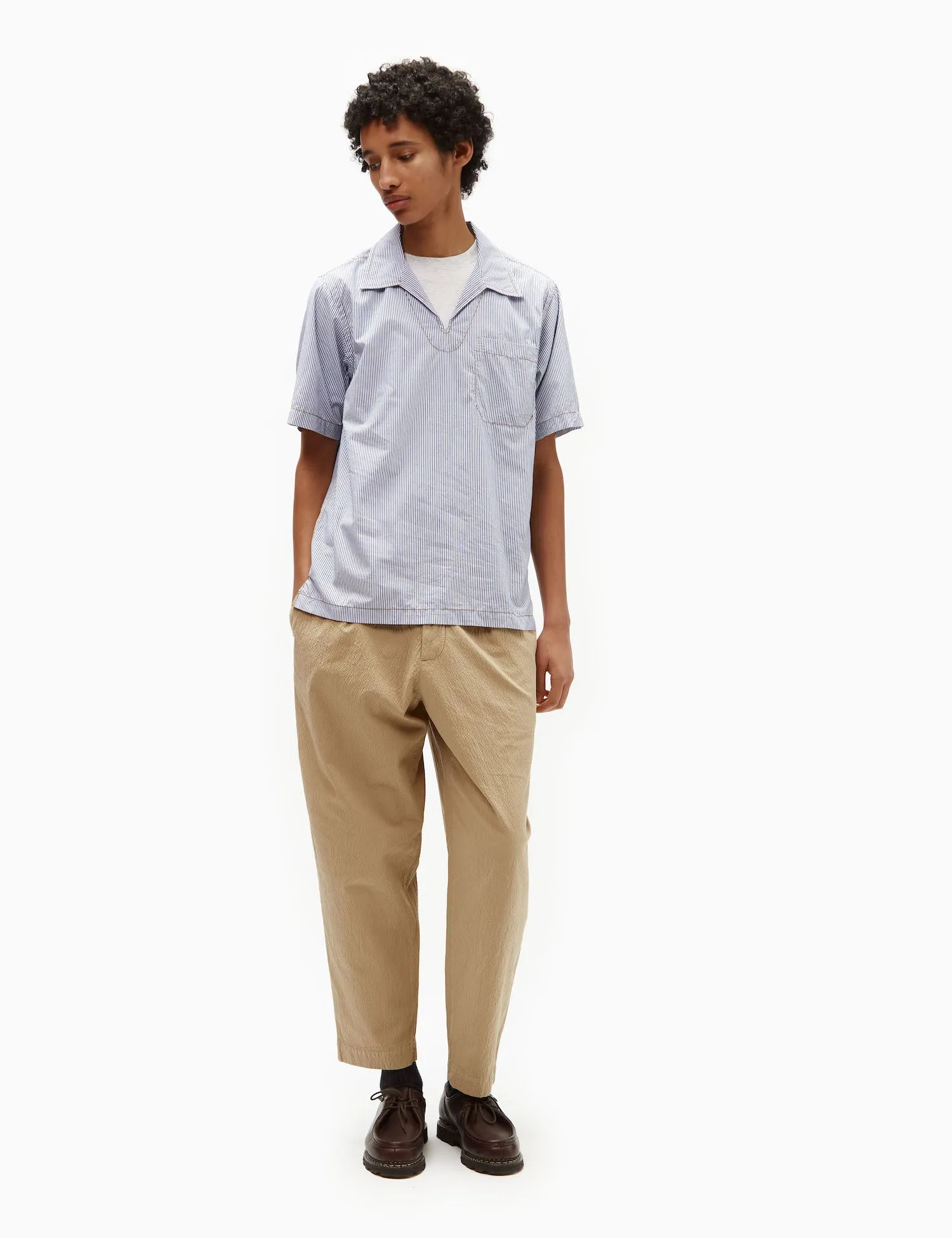 Universal Works Overhead Shirt (Poplin) - Navy Blue/White sold by Article London product image thumbnail 3