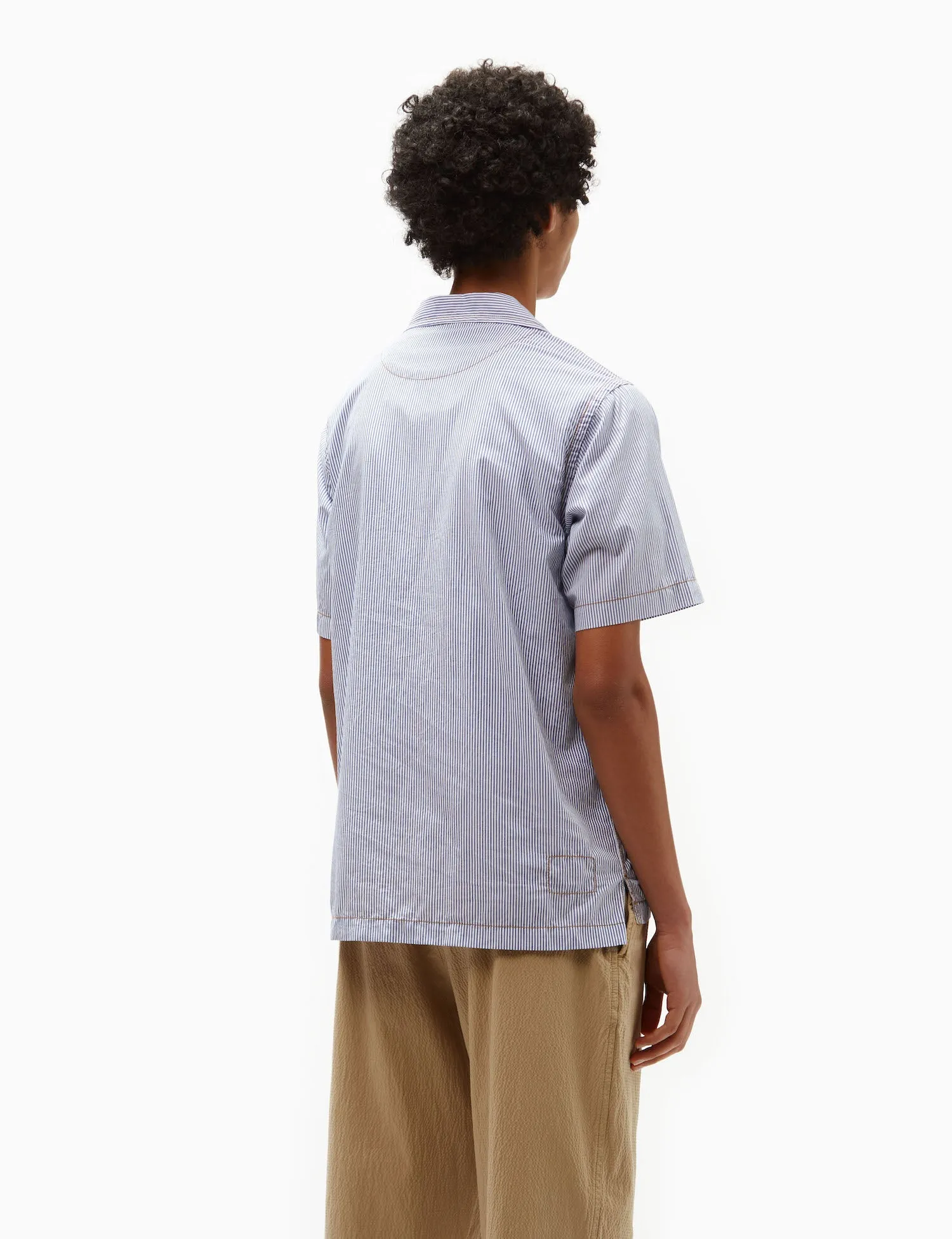 Universal Works Overhead Shirt (Poplin) - Navy Blue/White sold by Article London product image thumbnail 4