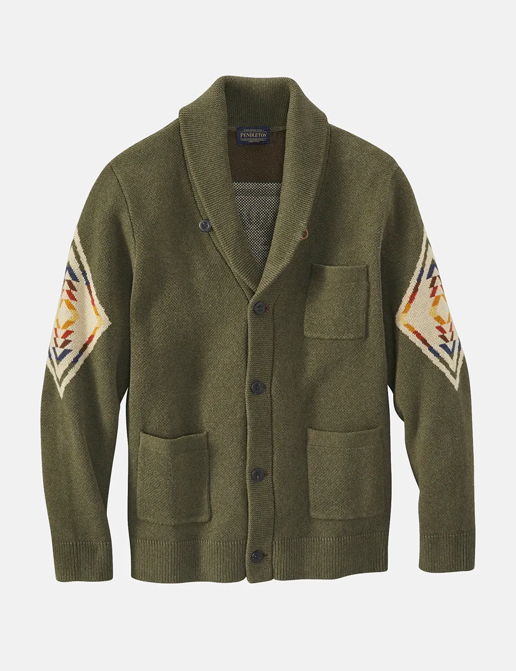 Pendleton Cotton Jacquard Shawl Sweater - Green Harding sold by Article London