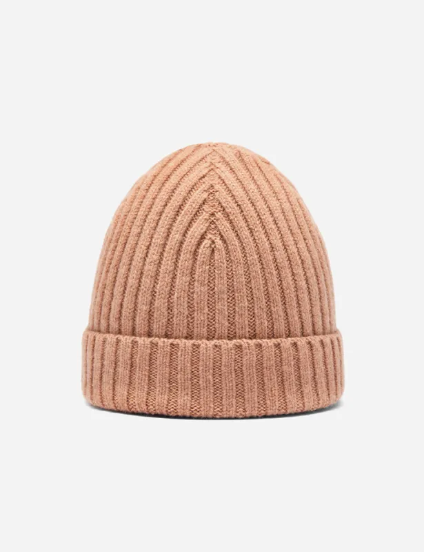 Bhode Rib Beanie Hat (Lambswool) - Camel sold by Article London