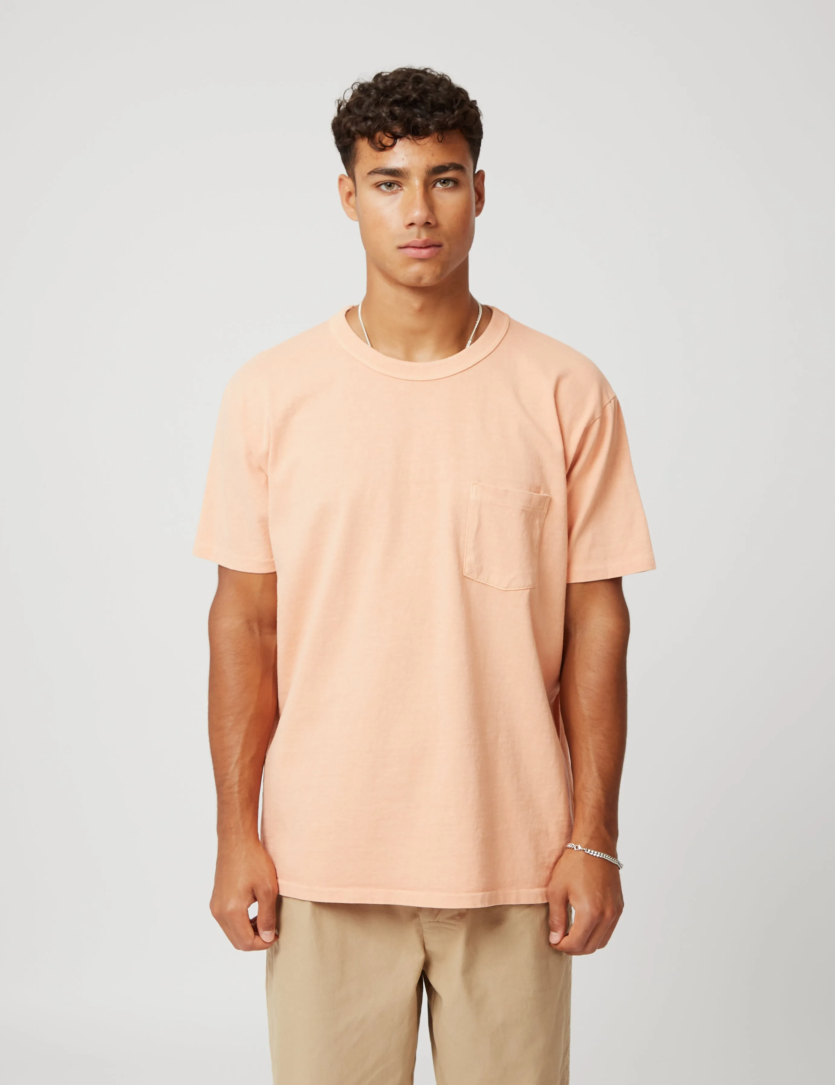 Velva Sheen Pigment Dyed USA Made Pocket T-Shirt - Coral Pink sold by Article London