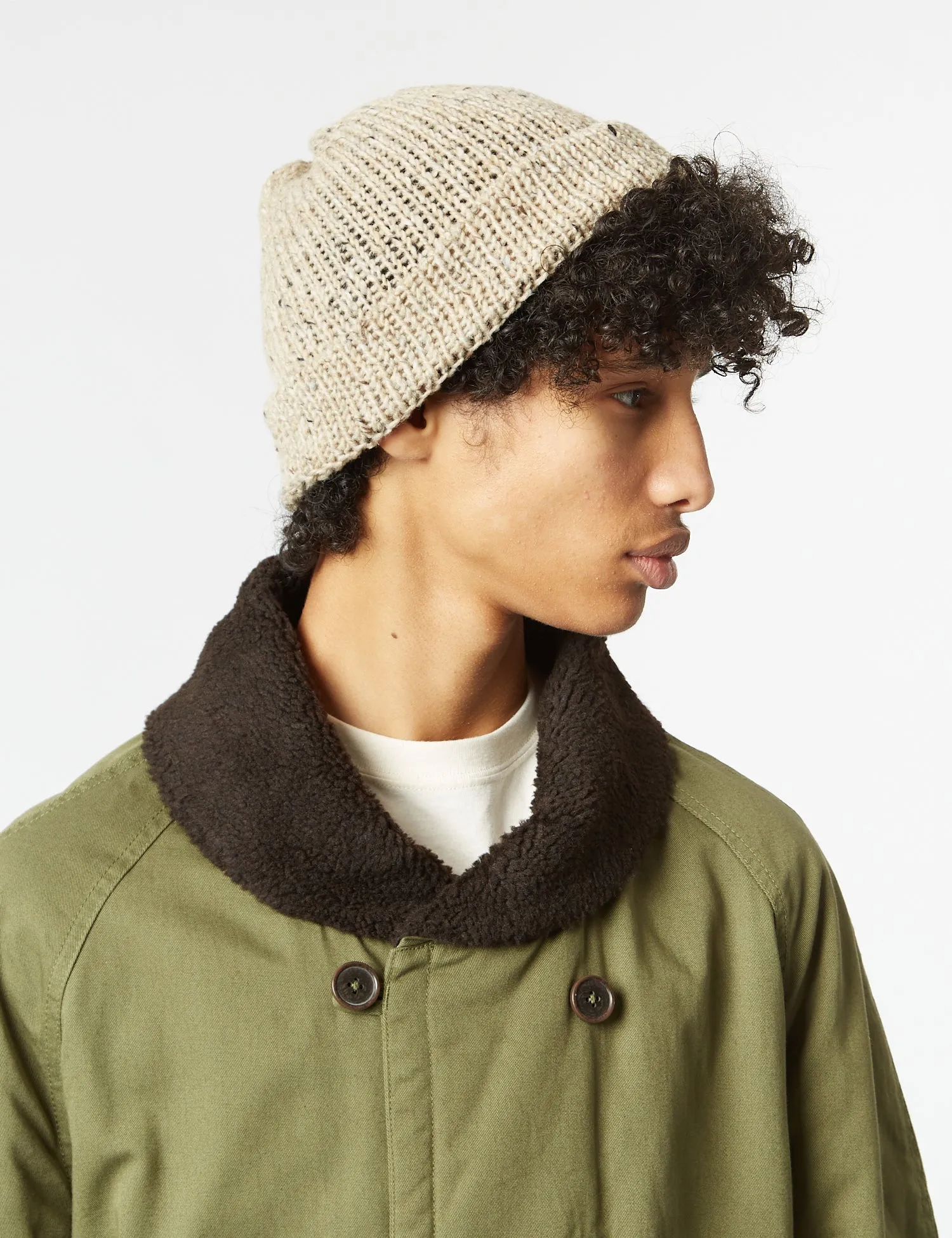 Universal Works Short Watch Beanie Hat - Oatmeal Brown Marl sold by Article London product image thumbnail 2