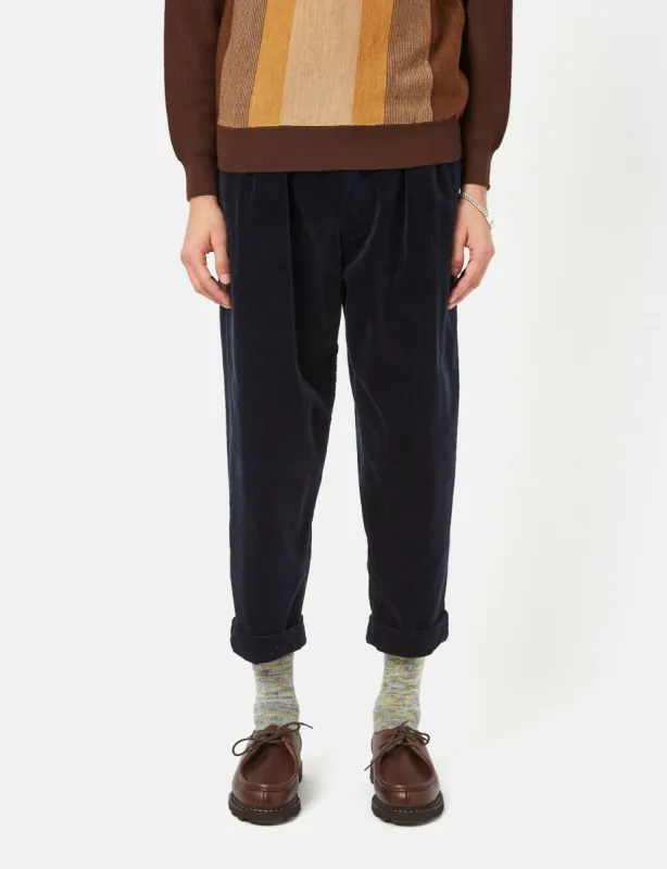 Beams Plus 2 Pleat Corduroy Pants - Navy Blue sold by Article London