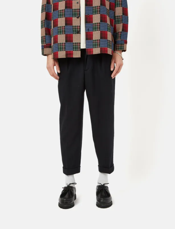 Beams Plus 2 Pleat Flannel Pants - Navy Blue sold by Article London