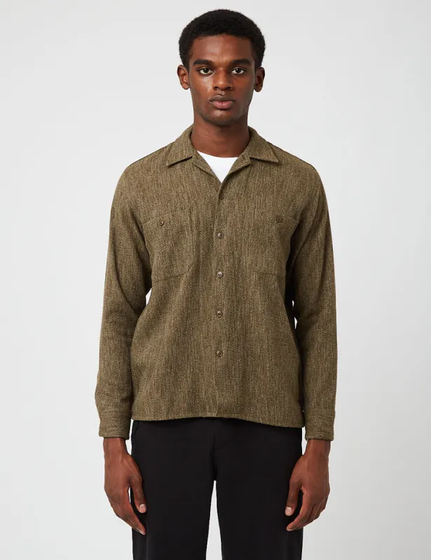 Beams Plus MIL Open Collar Mole Twill Shirt - Olive Green sold by Article London