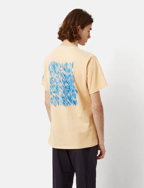 Engineered Garments Printed Cross Crew Neck T-Shirt - Peach Yellow sold by Article London