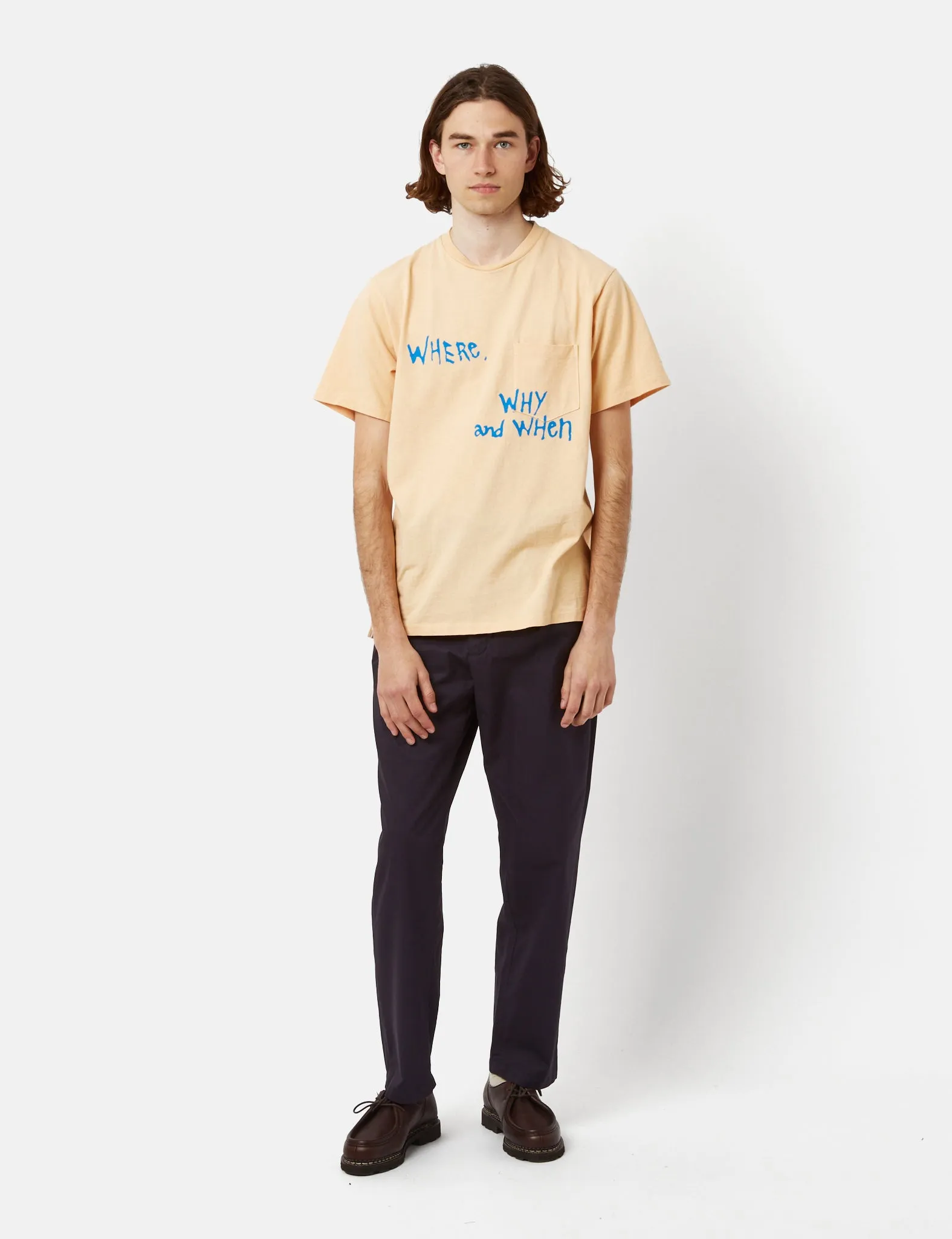 Engineered Garments Printed Cross Crew Neck T-Shirt - Peach Yellow sold by Article London product image thumbnail 4
