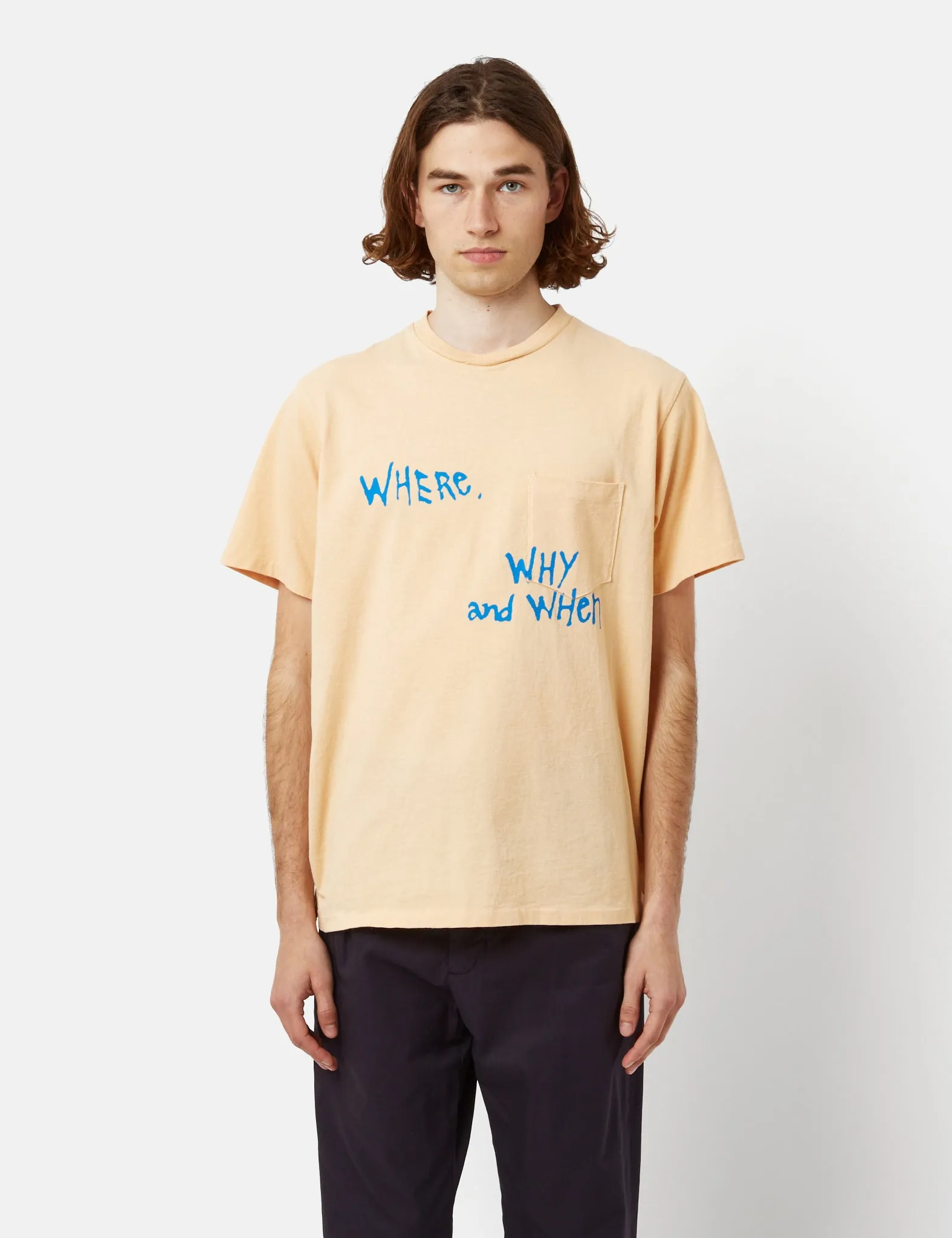 Engineered Garments Printed Cross Crew Neck T-Shirt - Peach Yellow sold by Article London product image thumbnail 3