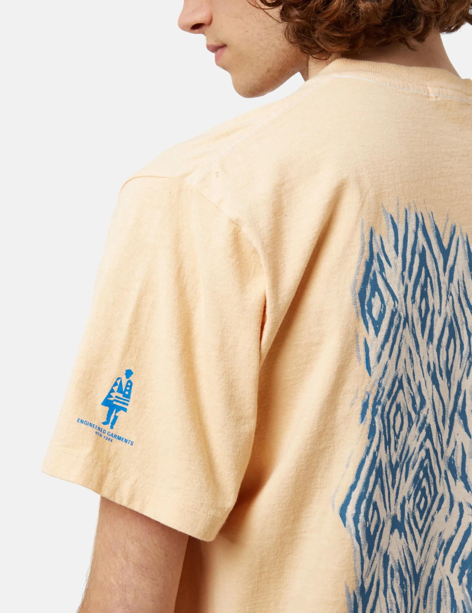 Engineered Garments Printed Cross Crew Neck T-Shirt - Peach Yellow sold by Article London product image thumbnail 2
