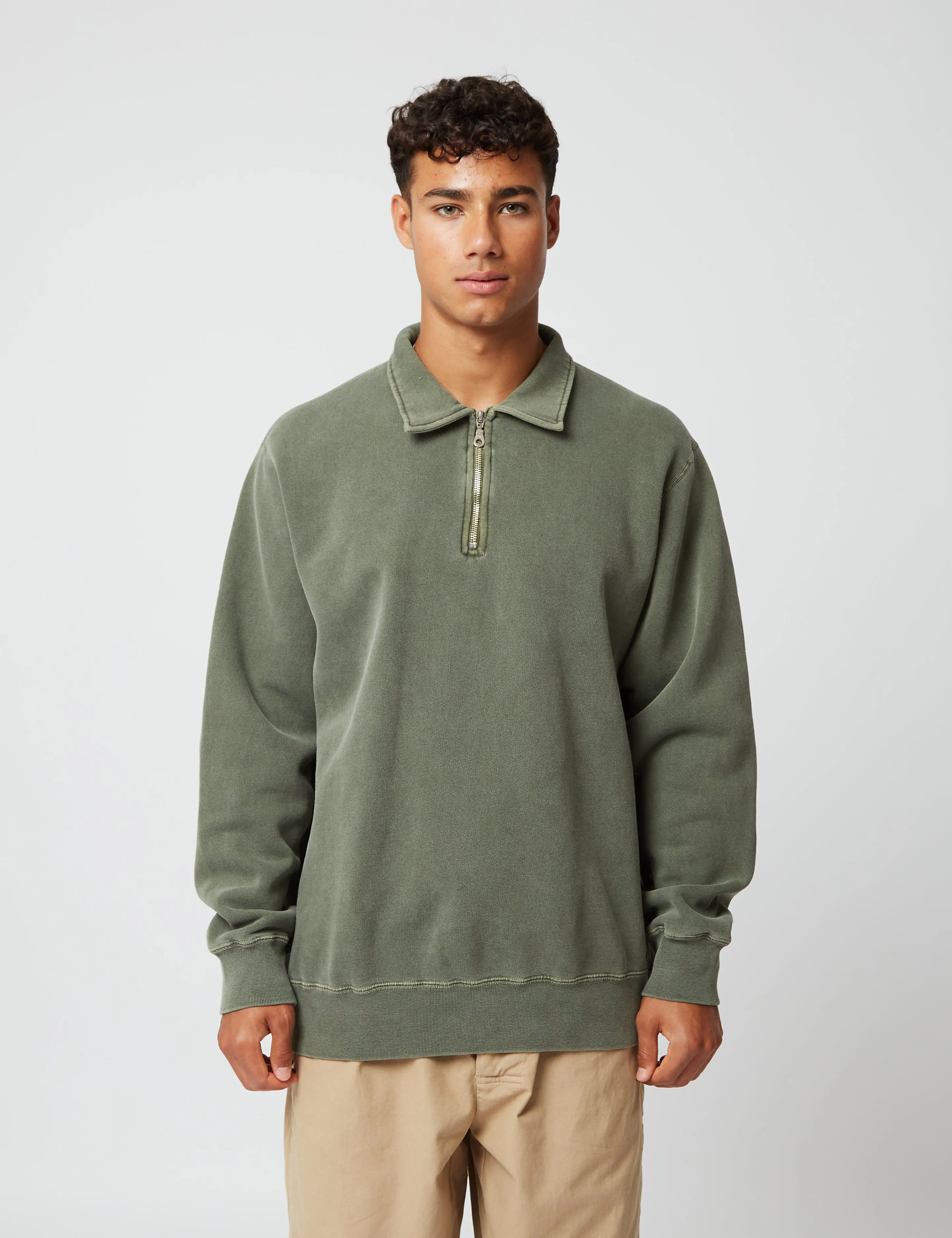 Bhode Pigment Dyed 1/4 Zip Sweat (Organic/Canada Origin, 16oz) - Dusty Sage sold by Article London