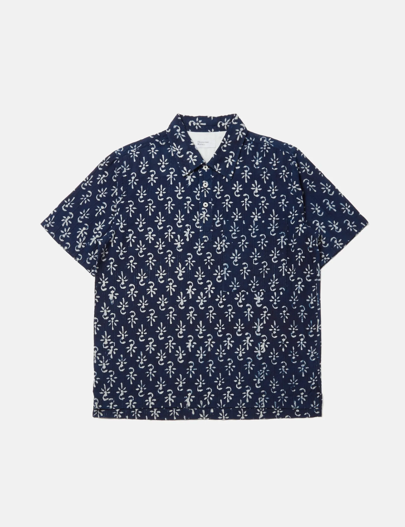 Universal Works Pullover Short Sleeve Shirt (Flower Print) - Indigo Blue sold by Article London product image thumbnail 5