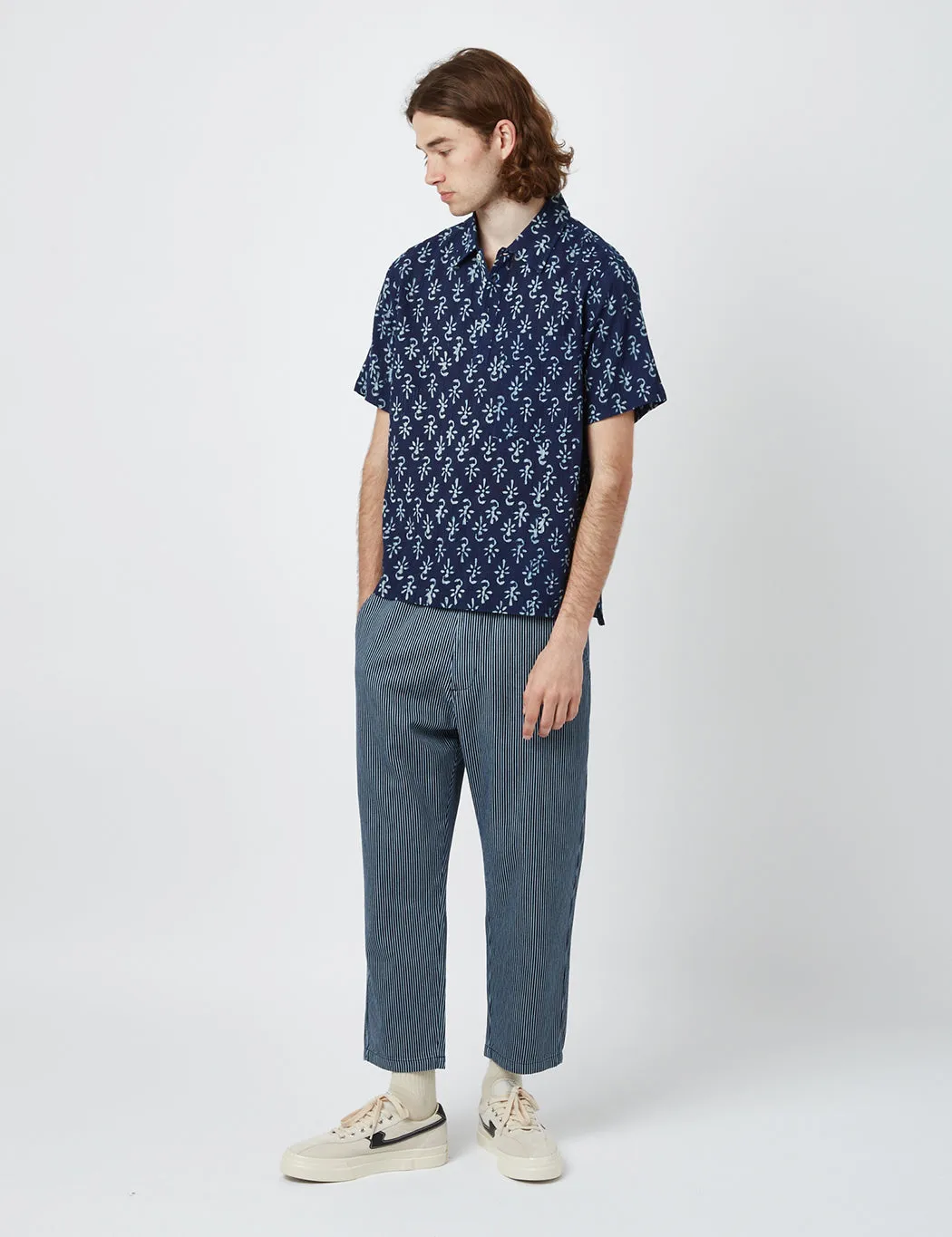 Universal Works Pullover Short Sleeve Shirt (Flower Print) - Indigo Blue sold by Article London product image thumbnail 4