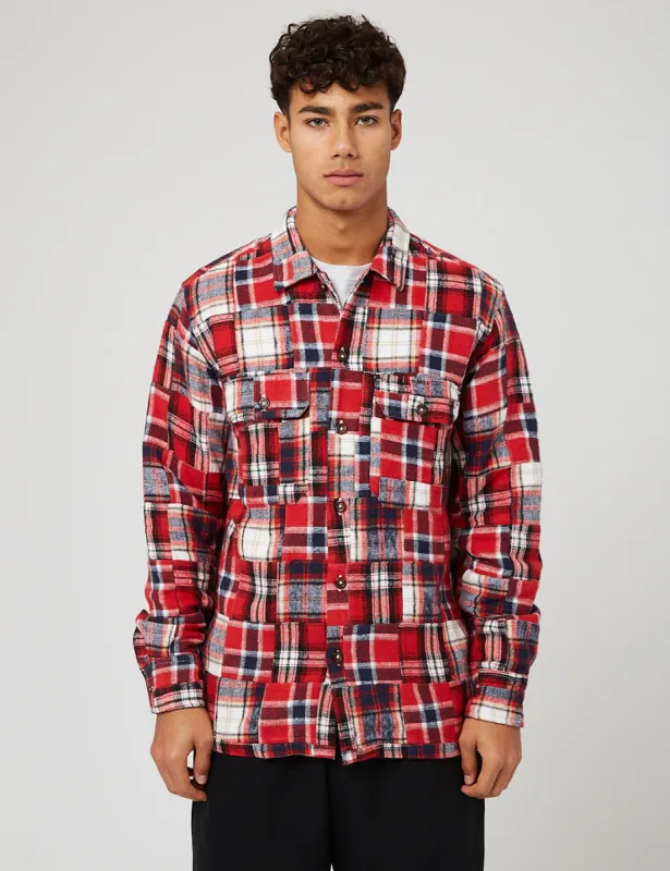 Universal Works Utility Shirt (Patchwork) - Red sold by Article London