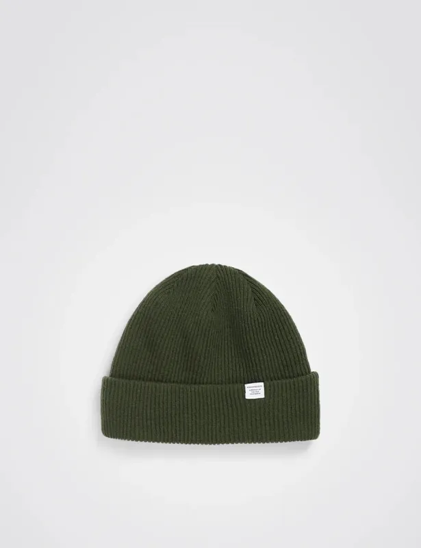 Norse Projects Merino Lambswool Beanie - Army Green sold by Article London