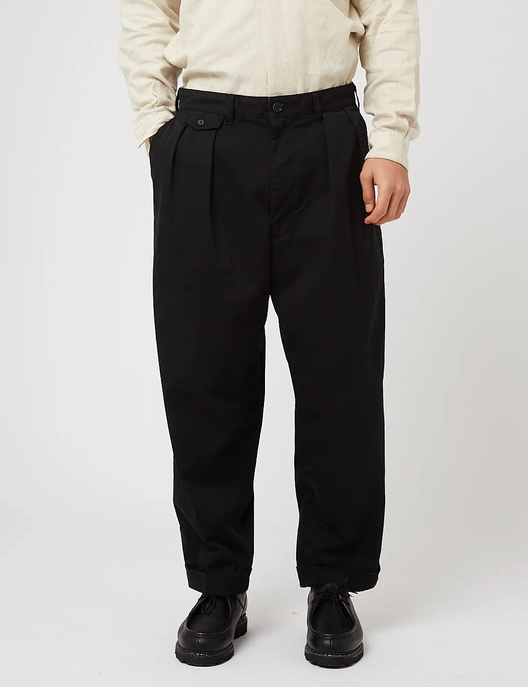 Beams Plus 2 Pleat Twill Trousers - Black sold by Article London product image thumbnail 4