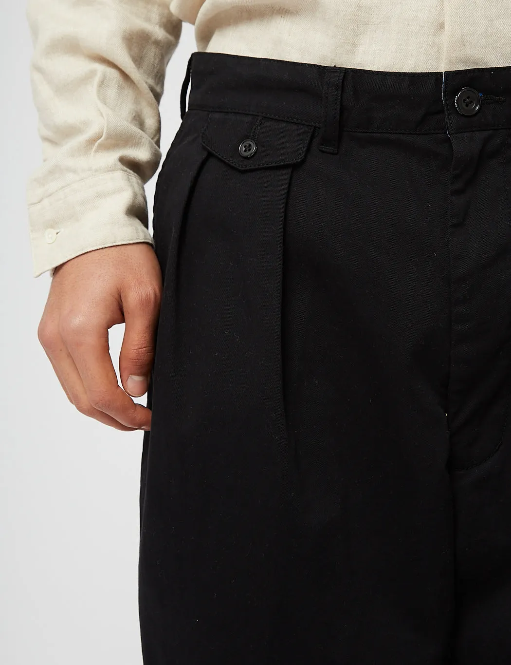 Beams Plus 2 Pleat Twill Trousers - Black sold by Article London product image thumbnail 5