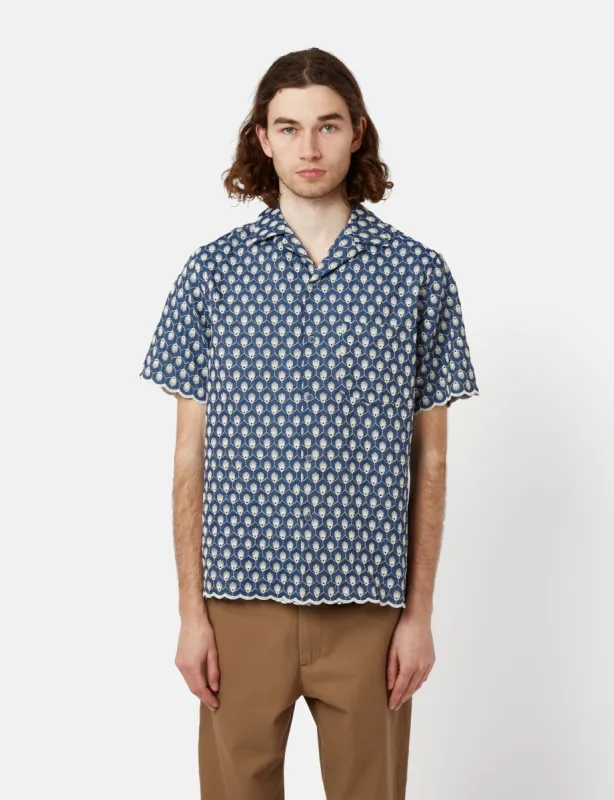 Portuguese Flannel Denim Embroidery Shirt - Blue sold by Article London